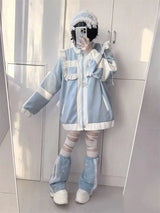 Japanese Patchwork Oversized Women's Coat – Y2K Lolita Ruffle Jacket