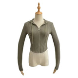 Women Cropped Zip Hoodie Y2K Corset Hem Sweatshirt