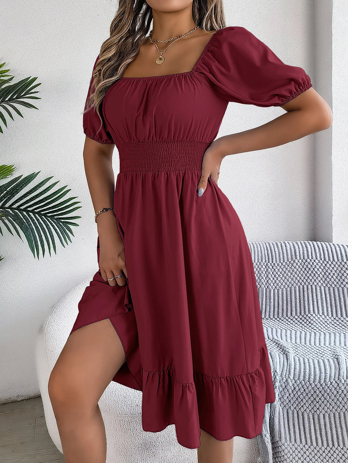 Women Square Neck Summer Dress