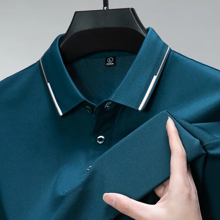 Men Luxury Silk Cotton Polo Shirt