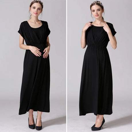 Soft Fabric Nursing Maternity Dress in black by Emotion Moms, perfect for postpartum and breastfeeding.