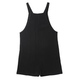 Sleeveless ribbed black maternity jumpsuit, loose fit overall shorts for casual summer wear by FEESHOW.