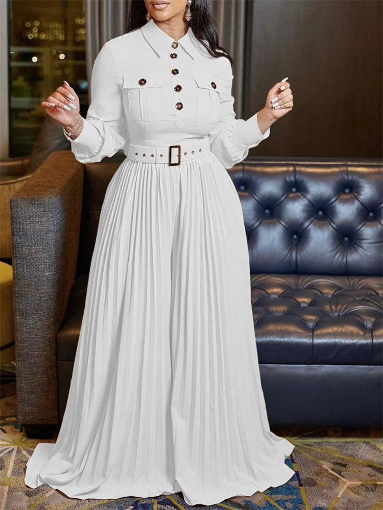 MaxiFit™ – Belted Button Maxi Office Jumpsuit (Work Chic, Waist-Defining & Longline)