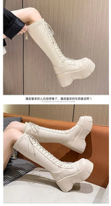 Women Mid Calf Boots Motorcycle Fuzzy Boots