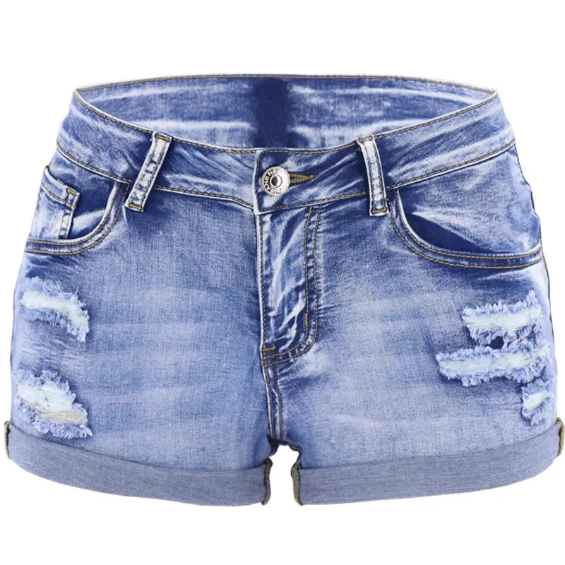 Women's Mid Waist Denim Shorts for Summer Beach Style