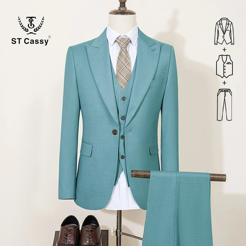 Men Slim Fit Green Summer Suit