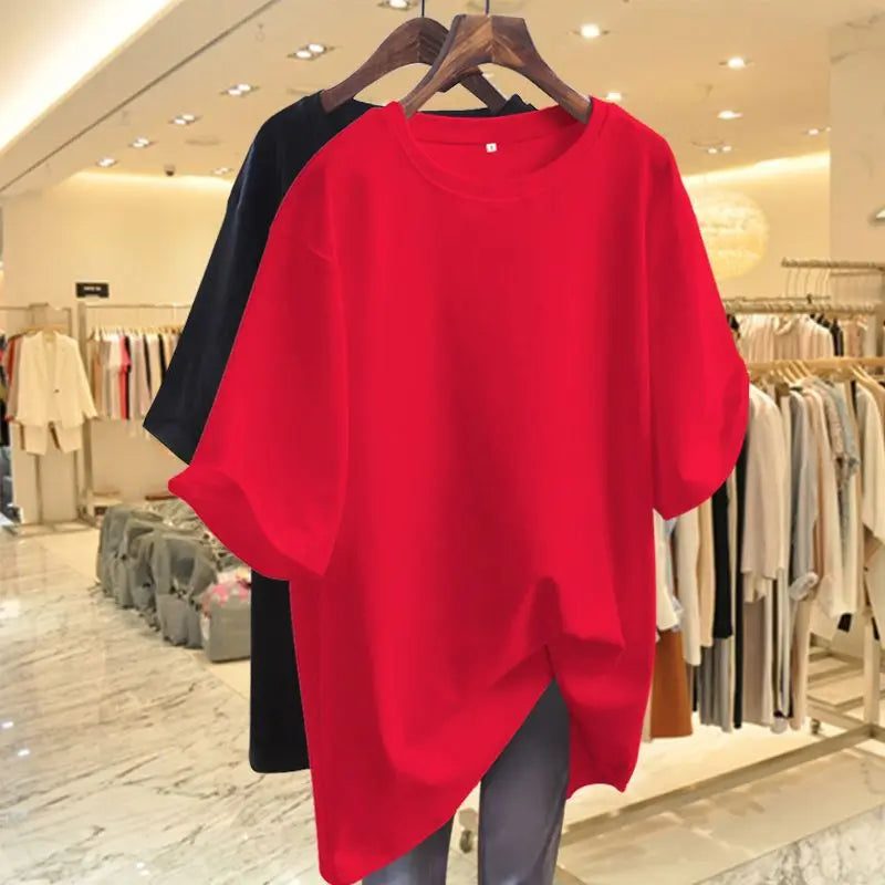Oversized Cotton O-Neck Tee for Women