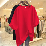 Oversized Cotton O-Neck Tee for Women