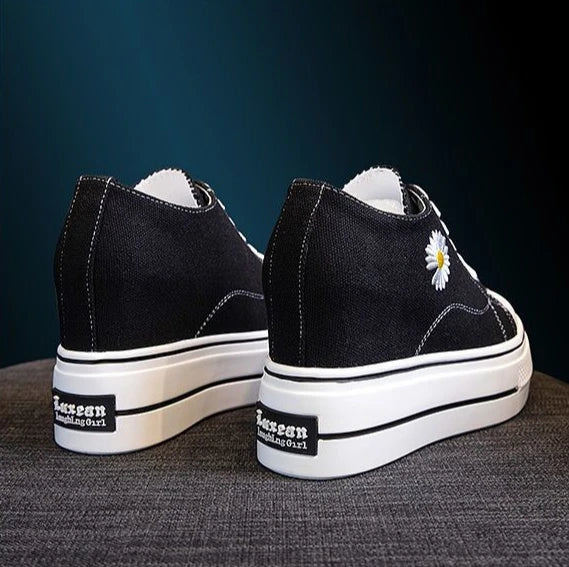 Women Canvas Shoes Black Platform Sneakers