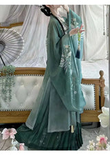 Song Dynasty Hanfu Set in elegant green featuring floral patterns, perfect for women's fashion across all seasons.