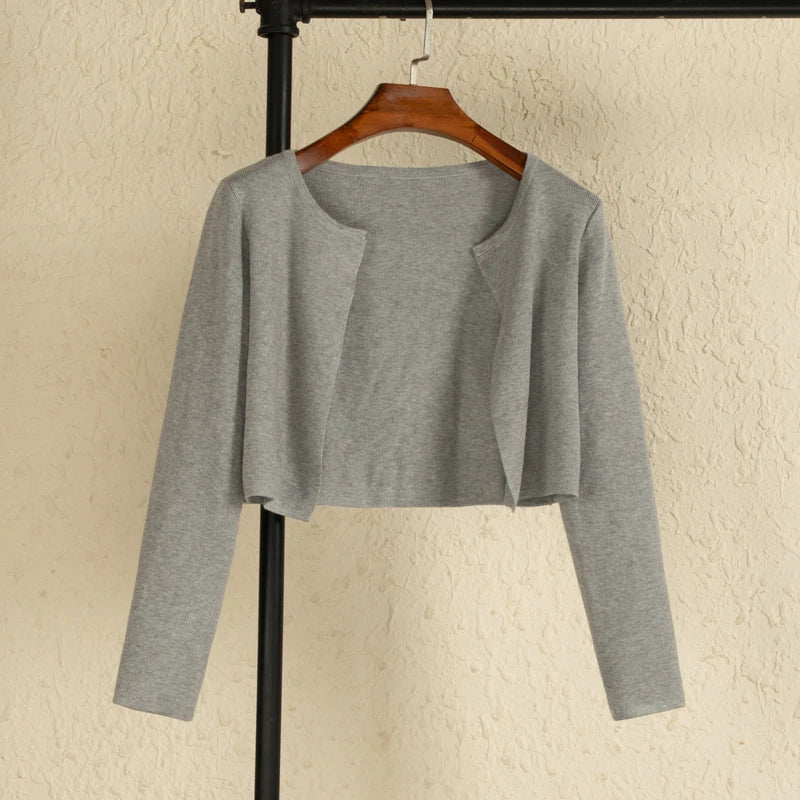 Black Cropped Knitted Korean Style Sweater