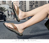 Men Cow Leather Beach Flip Flops Sandals