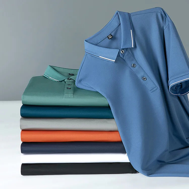 Men Luxury Silk Cotton Polo Shirt