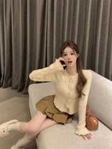 Women Cropped Floral Knit Cardigan