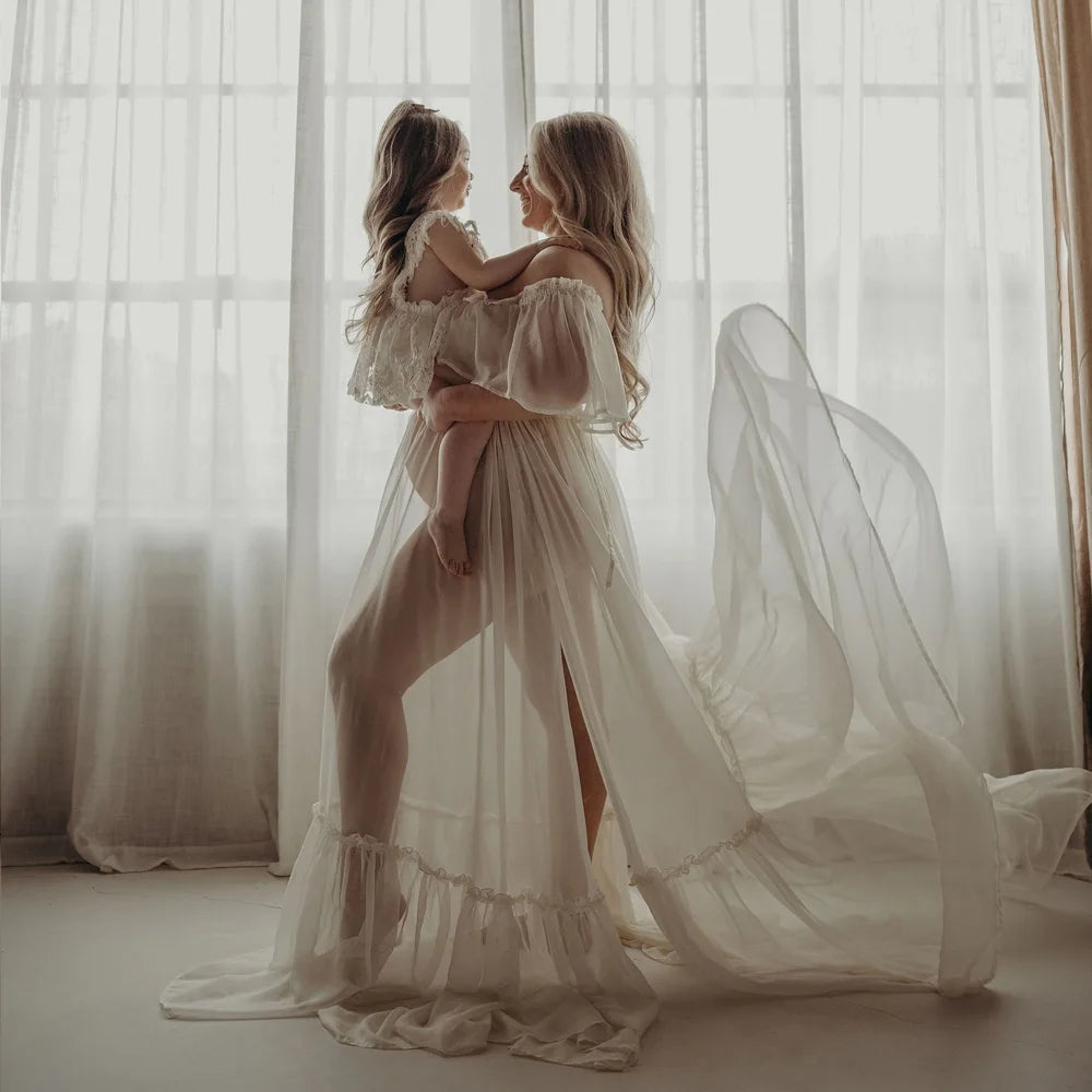 Chiffon Off-Shoulder Maternity Photography Dress