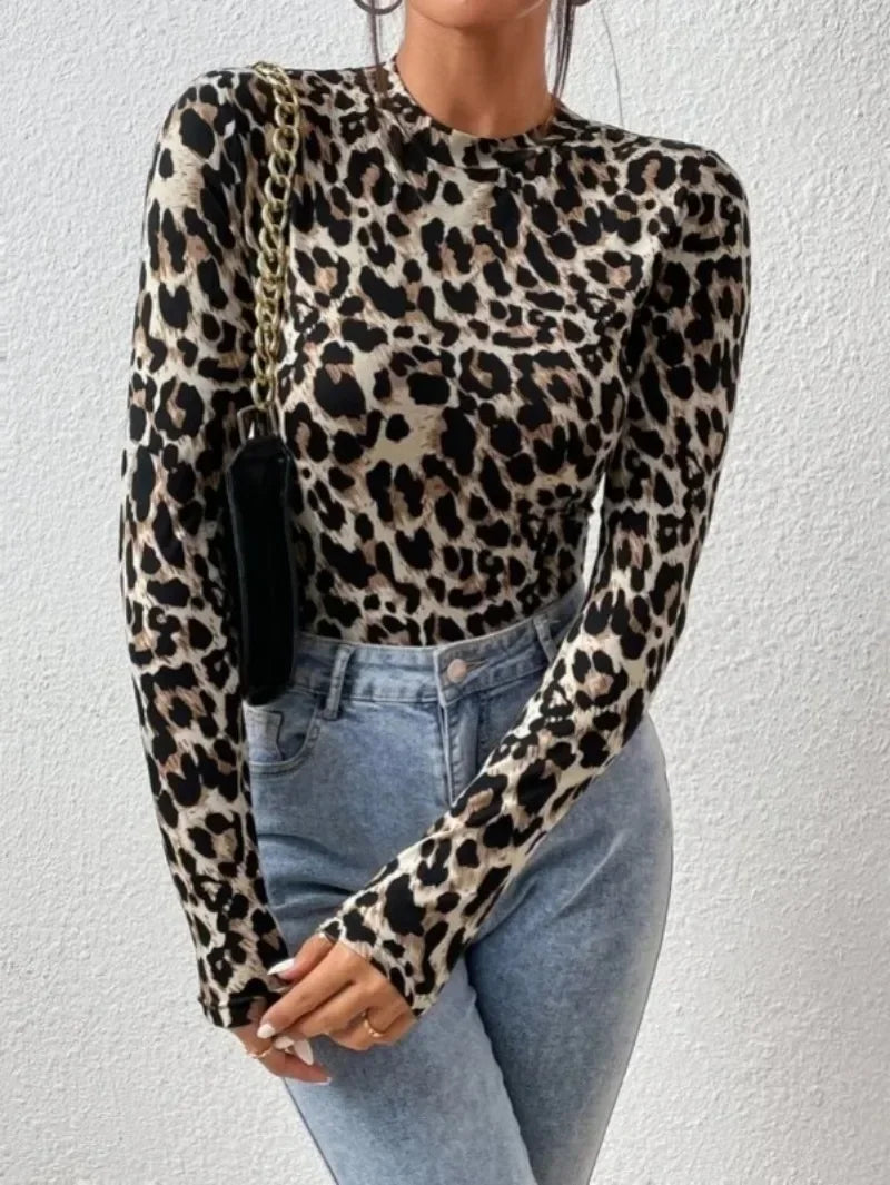 Leopard Print Bodysuit Women – Long Sleeve Top