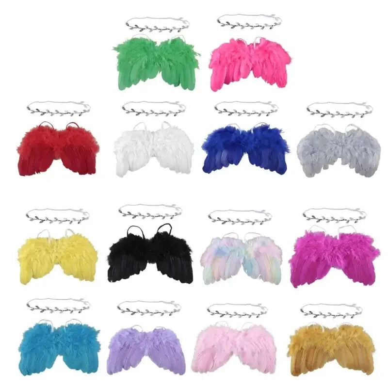 Colorful baby angel wing headbands for newborn photography props set, perfect for cute photo shoots and special occasions.