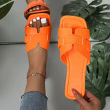 Women Slide Sandals Square Open Toe Flats