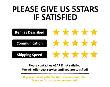 Customer satisfaction request with five-star ratings for item description, communication, and shipping speed.
