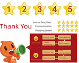 Thank you graphic with five-star ratings, shopper character, and a satisfaction survey for online purchases.
