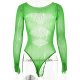 Women's Knitted Rhinestone Long Sleeve Bodysuit – Sexy Y2K Outfit