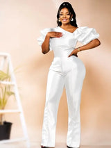 Women Satin Puff Sleeve Party Jumpsuit