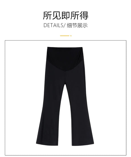 Y2K Bootcut Maternity Pants in black, made of ice silk, showcasing a stylish cropped design for summer wear.