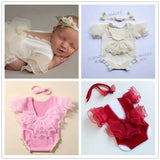 Newborn photography props featuring cute baby outfits in various colors and styles, perfect for adorable photo sessions.