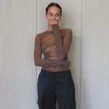 Women's Knitted Rhinestone Long Sleeve Bodysuit – Sexy Y2K Outfit