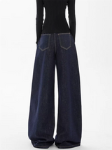 CoolGlide™ – Solid Baggy Denim Pants (Straight Fit, Deep Blue Wide Leg)