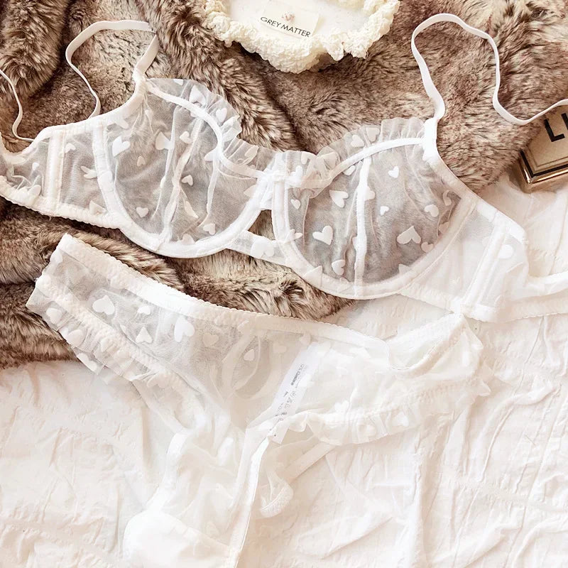 Women Mesh Heart Lingerie Set