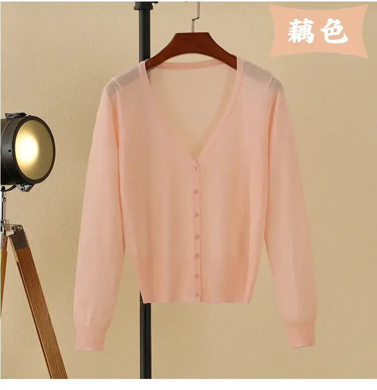 Women Cropped V-Neck Knit Cardigan