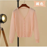 Women Cropped V-Neck Knit Cardigan