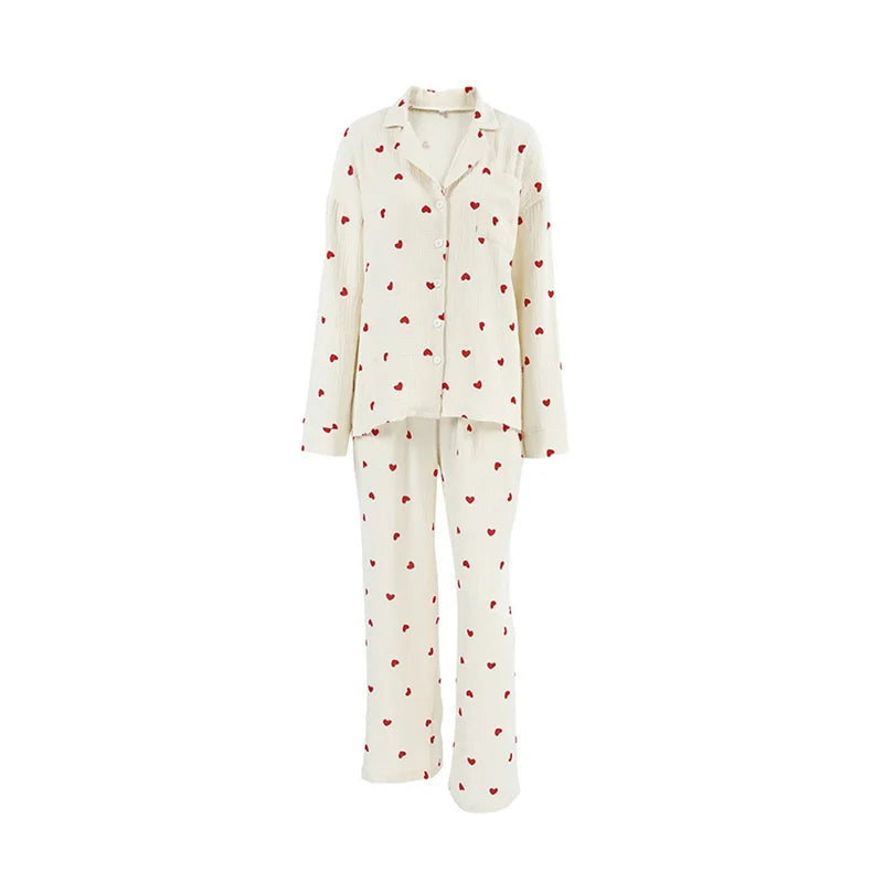 Women Cotton Pajama Set with Hearts