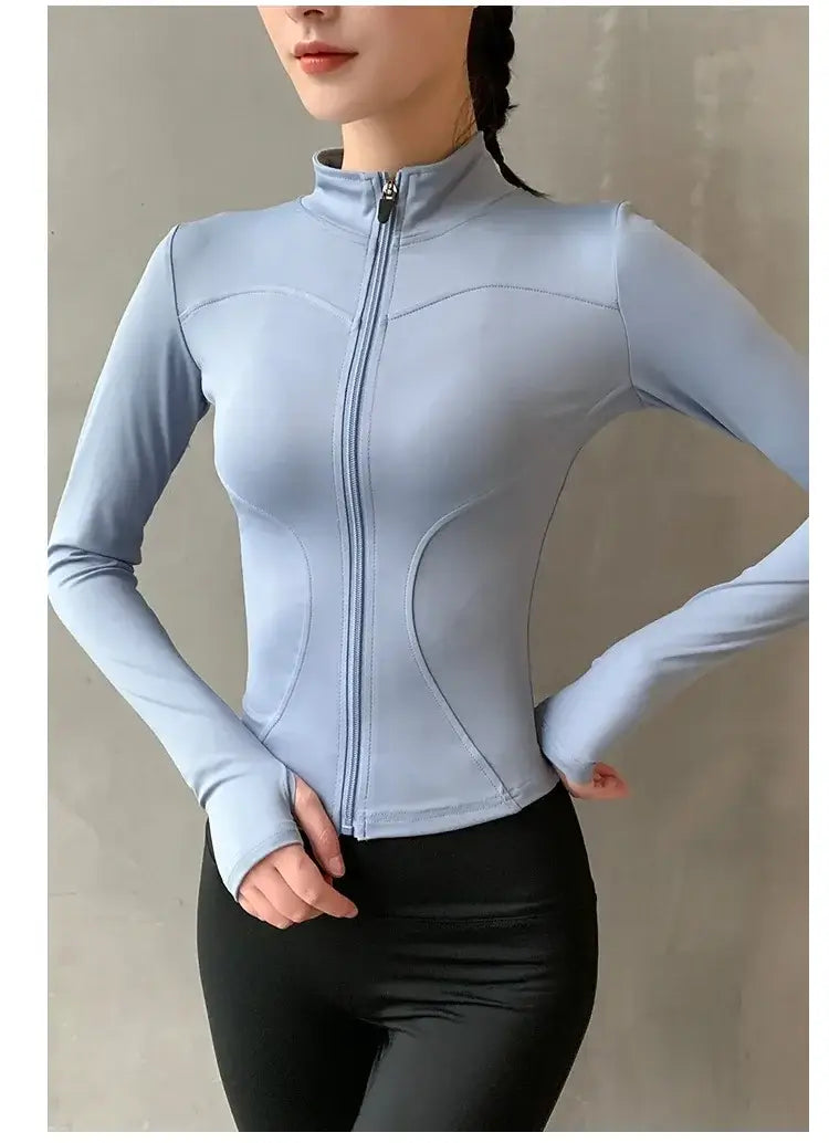 Women Zipper Yoga Running Jacket with Thumb Holes