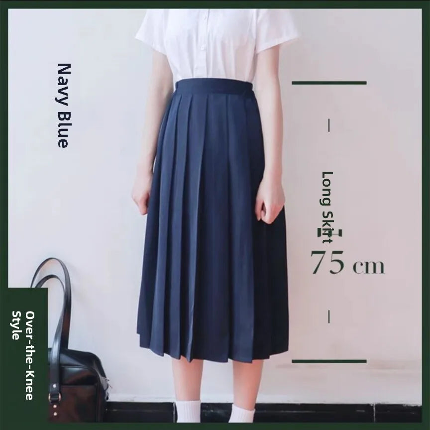 Women Pleated Midi College Skirt