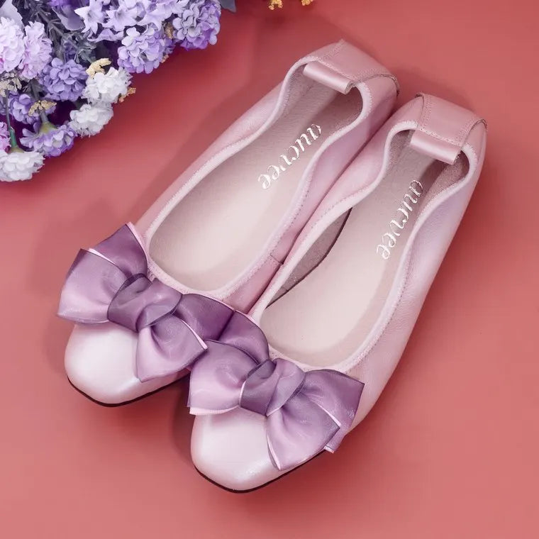 Women Leather Bowknot Slip-On Ballerina Flats