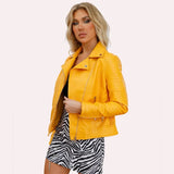 Women's Faux Leather Lapel Biker Jacket