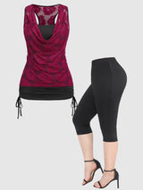 Plus Size Lace Ruched Pant Set