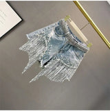 GlamBeads™ – Beaded Sequin Denim Shorts (Fringed, Broken Copper Style)