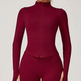 Ribbed Women's Yoga Jacket – Long Sleeve Standing Collar Fitness Top