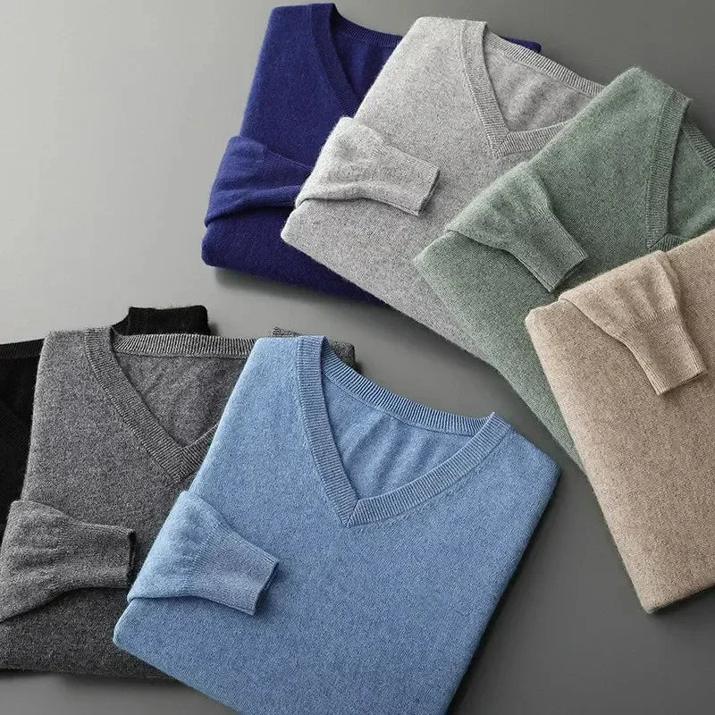 Men's Plus Size Wool V-Neck Sweater