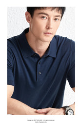 Men Short Sleeve Wool Polo Knit