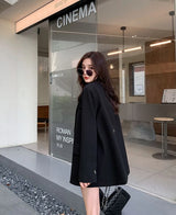 DrapeForm™ – Longline Loose Blazer (Youthful Black Jacket, Layered Elegance)