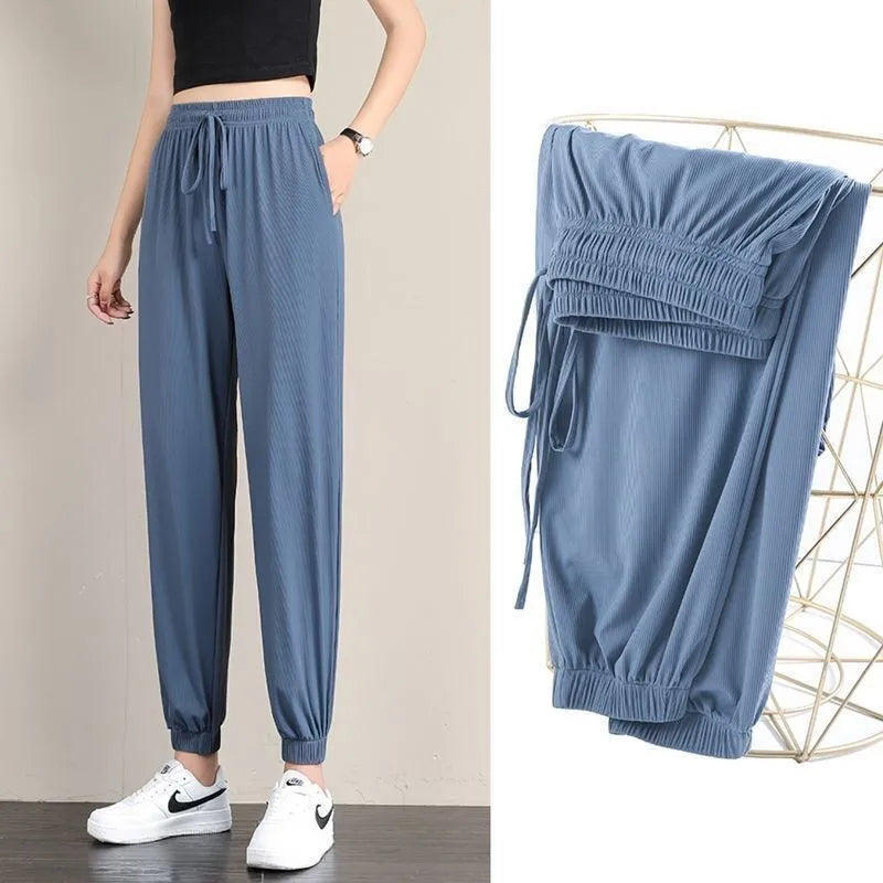Women Ice Silk Drawstring Pants