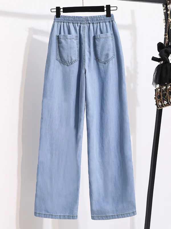 Women Ice Silk Wide Leg Jeans