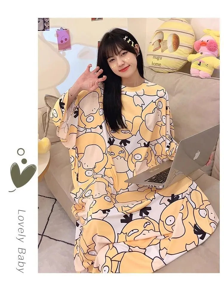 Women Cartoon Print Long Nightgown