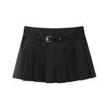 Women's Pleated Belted Skort Shorts