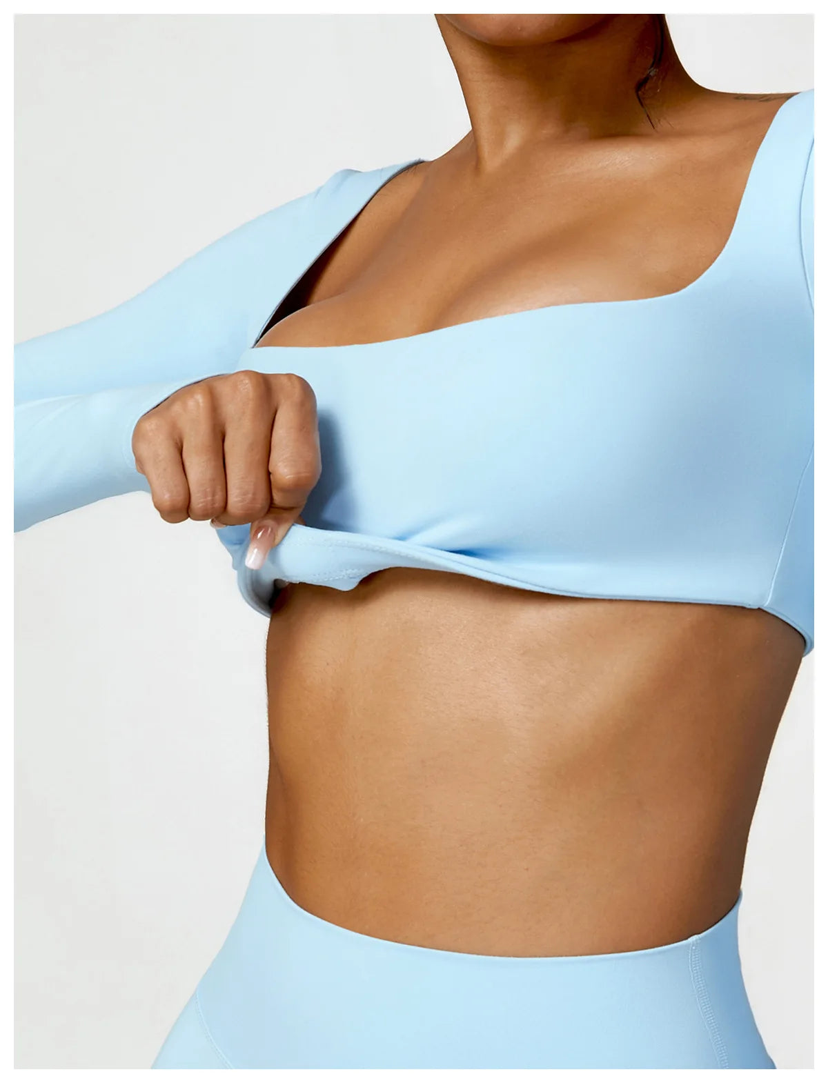Women's Seamless Long Sleeve Yoga Crop Top – Quick-Dry Square Neck Gym Shirt