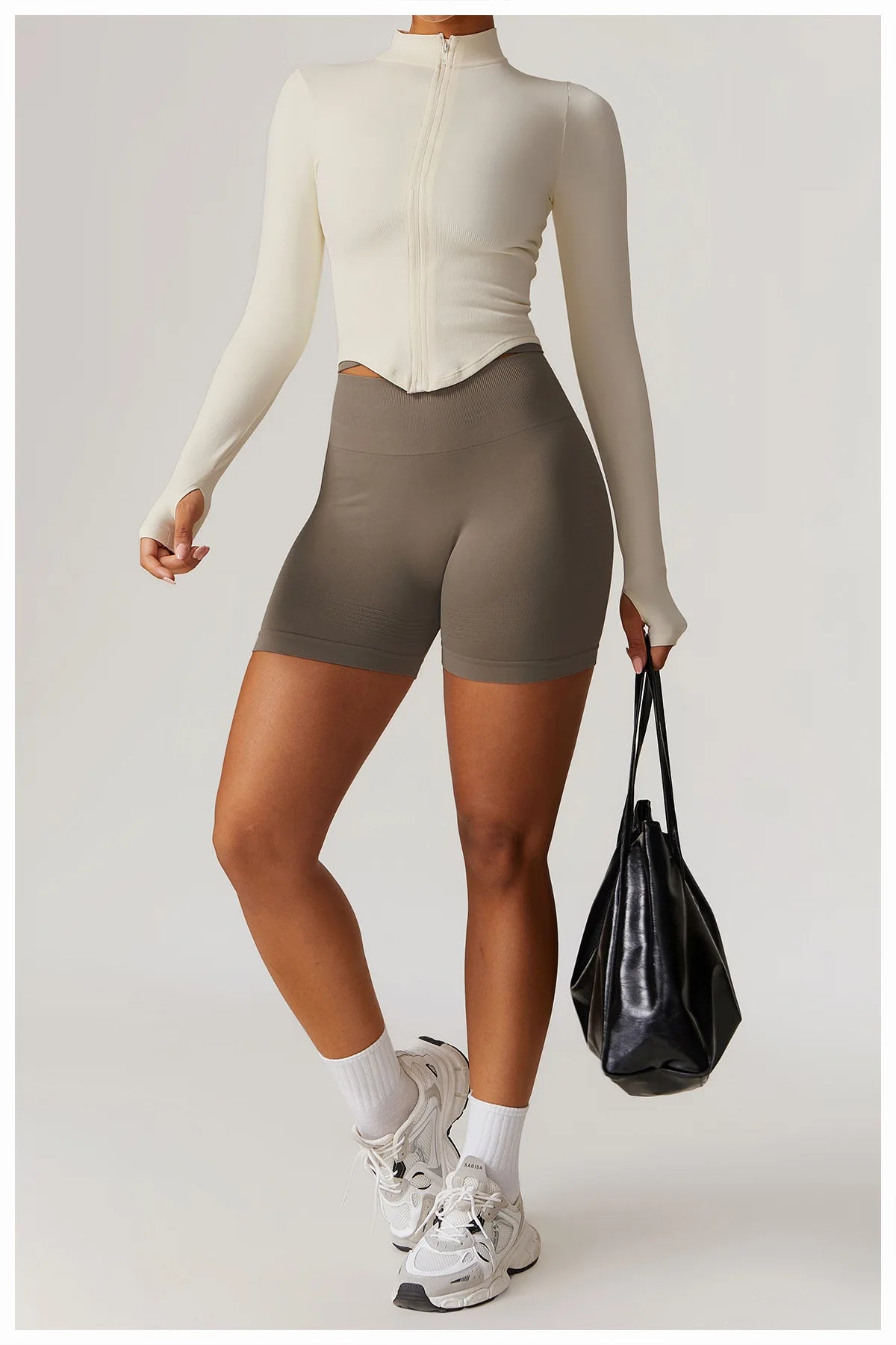 Ribbed Women's Yoga Jacket – Long Sleeve Standing Collar Fitness Top